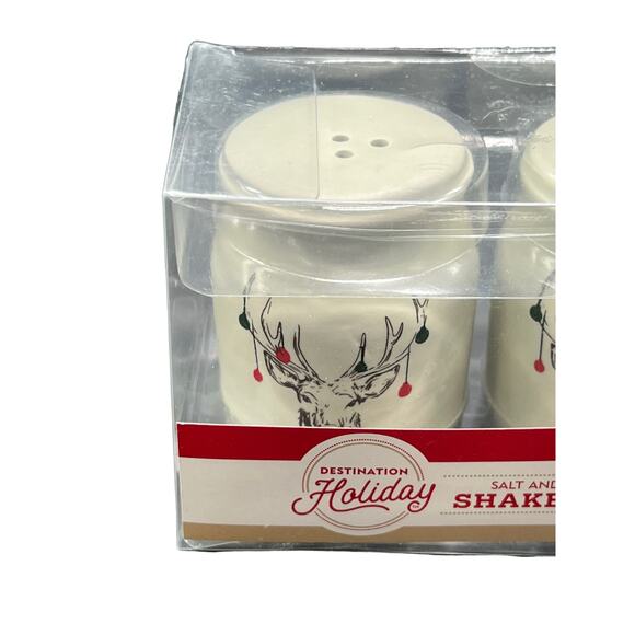 Destination Holiday Deer with Ornaments Salt & Pepper Shaker Set NIB - Picture 3 of 3